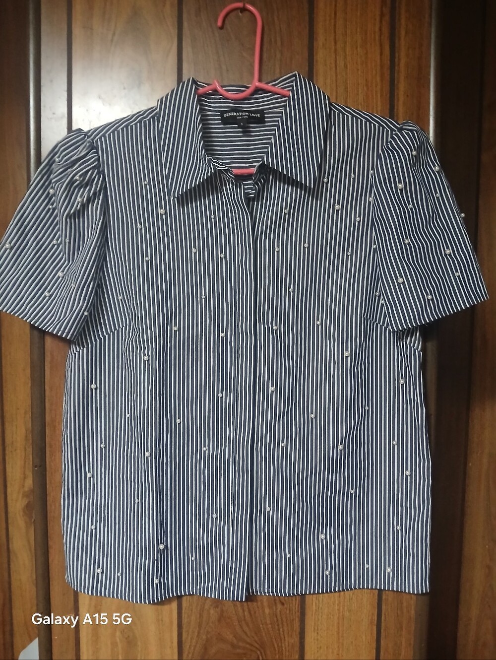 Generation Love Navy and White Striped Short-Sleeve Button Shirt